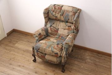 中古　美品　アメリカ輸入品　DREXEL HERITAGE(ドレクセルヘリテイジ)　希少!ファブリックのデザインがおしゃれなリクライニングソファ(一人掛けソファ、1P)(R-052031)