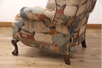 中古　美品　アメリカ輸入品　DREXEL HERITAGE(ドレクセルヘリテイジ)　希少!ファブリックのデザインがおしゃれなリクライニングソファ(一人掛けソファ、1P)(R-052031)