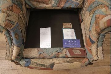 中古　美品　アメリカ輸入品　DREXEL HERITAGE(ドレクセルヘリテイジ)　希少!ファブリックのデザインがおしゃれなリクライニングソファ(一人掛けソファ、1P)(R-052031)