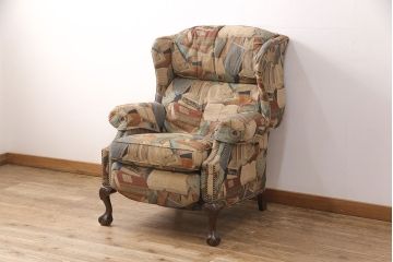 中古　美品　アメリカ輸入品　DREXEL HERITAGE(ドレクセルヘリテイジ)　希少!ファブリックのデザインがおしゃれなリクライニングソファ(一人掛けソファ、1P)(R-052031)
