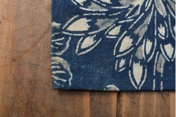 明治〜大正　藍型染め木綿古布(布団皮、藍染)(R-052034)