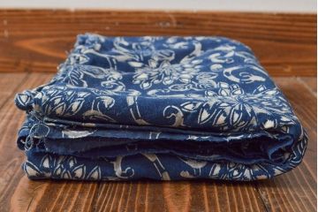明治〜大正　藍型染め木綿古布(布団皮、藍染)(R-052034)
