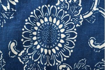 明治〜大正　藍型染め木綿古布(布団皮、藍染)(R-052035)