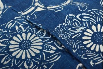 明治〜大正　藍型染め木綿古布(布団皮、藍染)(R-052035)
