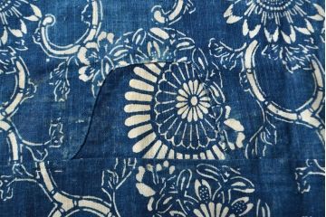 明治〜大正　藍型染め木綿古布(布団皮、藍染)(R-052035)