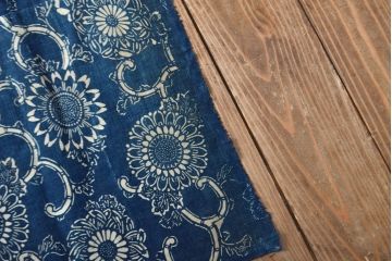 明治〜大正　藍型染め木綿古布(布団皮、藍染)(R-052035)