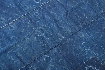 明治〜大正　藍型染め木綿古布(布団皮、藍染)(R-052035)