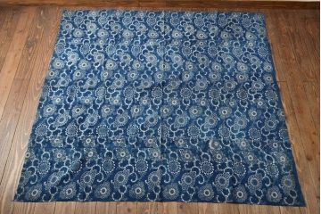 明治〜大正　藍型染め木綿古布(布団皮、藍染)(R-052035)