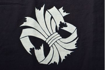 明治〜大正　古い家紋入り藍染め　木綿古布(R-052036)