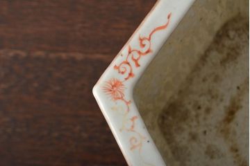 古い　色絵　粉彩　六角植木鉢(中国、盆栽鉢)(R-052040)