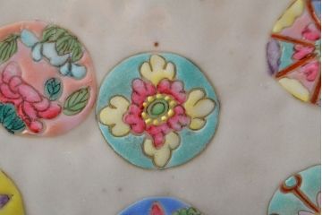 古い　色絵　粉彩　六角植木鉢(中国、盆栽鉢)(R-052040)