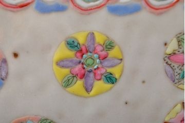 古い　色絵　粉彩　六角植木鉢(中国、盆栽鉢)(R-052040)