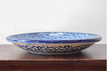 明治期　伊万里焼　微塵唐草染付　一尺三寸大皿(和食器)(R-052044)