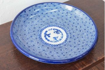 明治期　伊万里焼　微塵唐草染付　一尺三寸大皿(和食器)(R-052044)