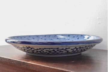 明治期　伊万里焼　微塵唐草染付　一尺三寸大皿(和食器)(R-052044)