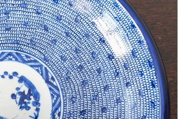 明治期　伊万里焼　微塵唐草染付　一尺三寸大皿(和食器)(R-052044)