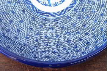 明治期　伊万里焼　微塵唐草染付　一尺三寸大皿(和食器)(R-052044)