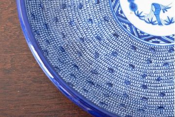 明治期　伊万里焼　微塵唐草染付　一尺三寸大皿(和食器)(R-052044)