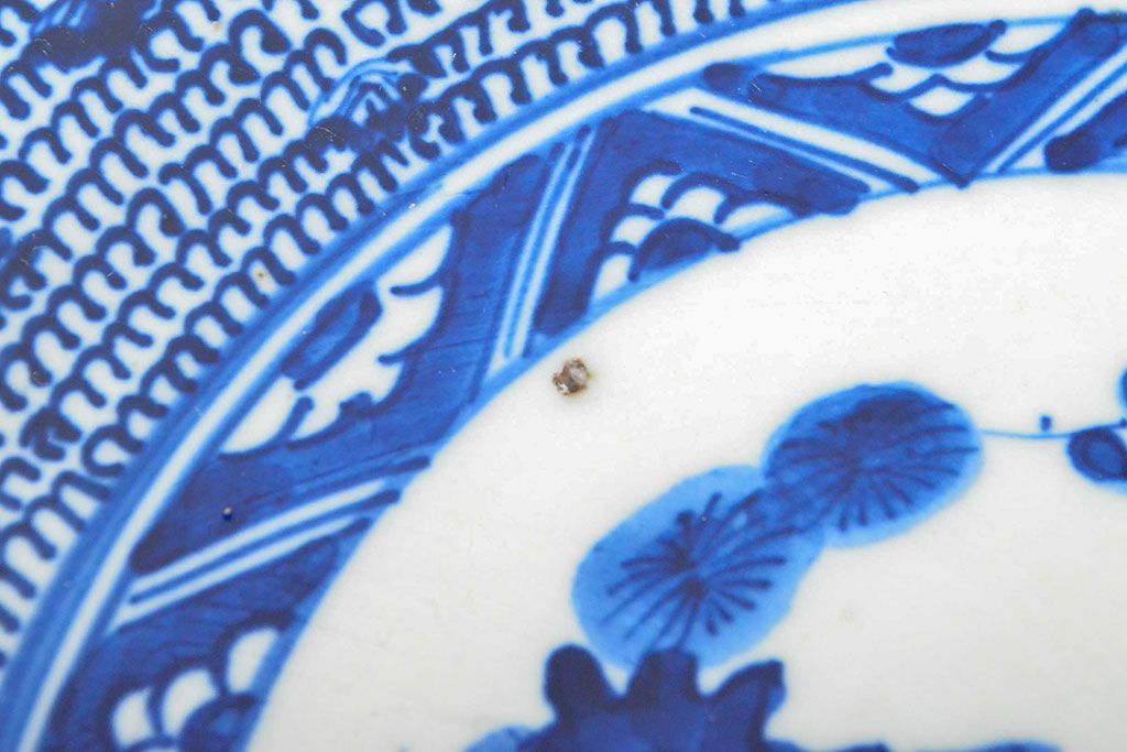 明治期　伊万里焼　微塵唐草染付　一尺三寸大皿(和食器)(R-052044)