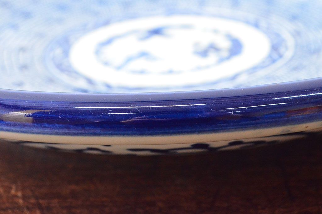 明治期　伊万里焼　微塵唐草染付　一尺三寸大皿(和食器)(R-052044)