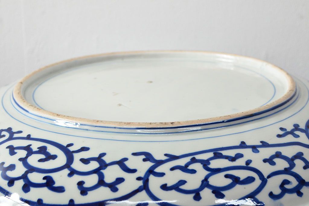 明治期　伊万里焼　微塵唐草染付　一尺三寸大皿(和食器)(R-052044)