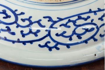 明治期　伊万里焼　微塵唐草染付　一尺三寸大皿(和食器)(R-052044)