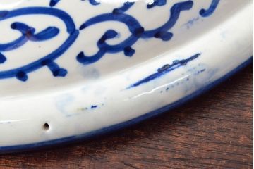 明治期　伊万里焼　微塵唐草染付　一尺三寸大皿(和食器)(R-052044)