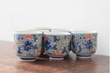 大清光緒年製　色絵染付猪口6客セット(伊万里、中国?)(R-052046)