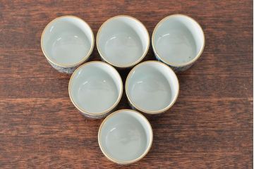 大清光緒年製　色絵染付猪口6客セット(伊万里、中国?)(R-052046)