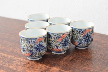 大清光緒年製　色絵染付猪口6客セット(伊万里、中国?)(R-052047)