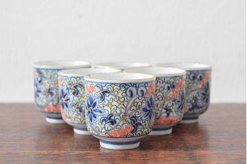大清光緒年製　色絵染付猪口6客セット(伊万里、中国?)(R-052047)