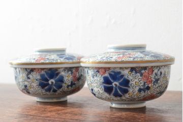 大清光緒年製　色絵染付蓋茶碗2客セット(伊万里、中国?)(R-052048)