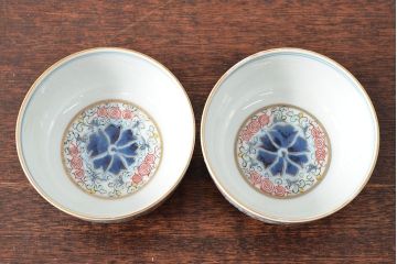 大清光緒年製　色絵染付蓋茶碗2客セット(伊万里、中国?)(R-052048)