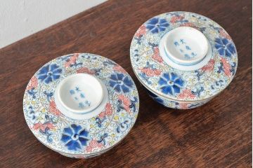 大清光緒年製　色絵染付蓋茶碗2客セット(伊万里、中国?)(R-052049)