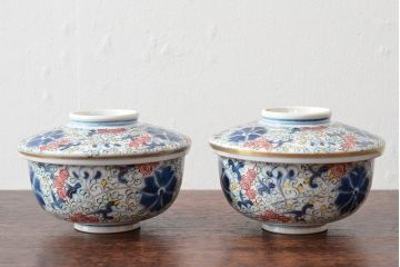 大清光緒年製　色絵染付蓋茶碗2客セット(伊万里、中国?)(R-052050)