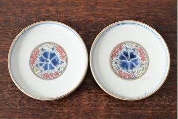 大清光緒年製　色絵染付蓋茶碗2客セット(伊万里、中国?)(R-052050)