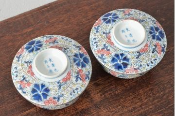 大清光緒年製　色絵染付蓋茶碗2客セット(伊万里、中国?)(R-052051)