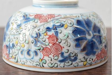 大清光緒年製　色絵染付蓋茶碗2客セット(伊万里、中国?)(R-052053)
