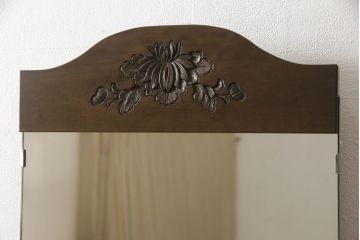 和製ビンテージ　神戸洋家具　花の意匠が目を引く、引き出し付き姿見(ミラー、ドレッサー、鏡台、ヴィンテージ)(R-052055)