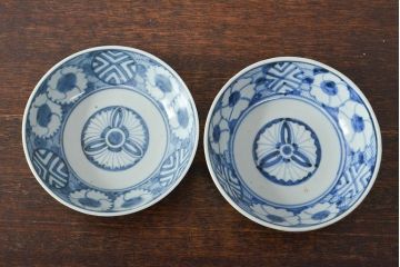 江戸期　古伊万里　花文染付なます皿2枚(和食器)(R-052059)