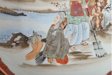 明治期　九谷焼　鶴亀に高砂図　色絵　小皿5枚セット(和食器)(R-052061)