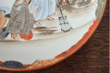明治期　九谷焼　鶴亀に高砂図　色絵　小皿5枚セット(和食器)(R-052061)