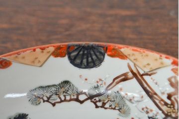 明治期　九谷焼　鶴亀に高砂図　色絵　小皿5枚セット(和食器)(R-052061)