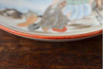 明治期　九谷焼　鶴亀に高砂図　色絵　小皿5枚セット(和食器)(R-052061)