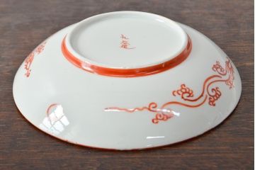 明治期　九谷焼　鶴亀に高砂図　色絵　小皿5枚セット(和食器)(R-052061)