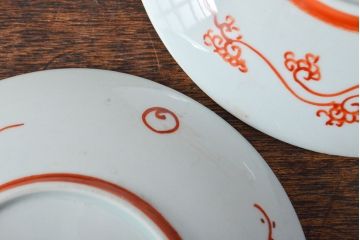 明治期　九谷焼　鶴亀に高砂図　色絵　小皿5枚セット(和食器)(R-052061)