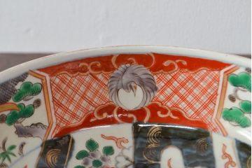 江戸期　古伊万里　色絵染付花模様　深鉢2点セット(深皿、和食器)(R-052062)