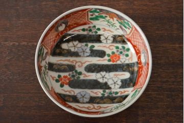江戸期　古伊万里　色絵染付花模様　深鉢2点セット(深皿、和食器)(R-052062)