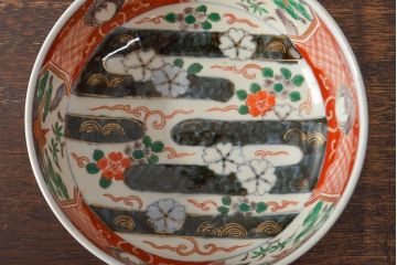 江戸期　古伊万里　色絵染付花模様　深鉢2点セット(深皿、和食器)(R-052062)
