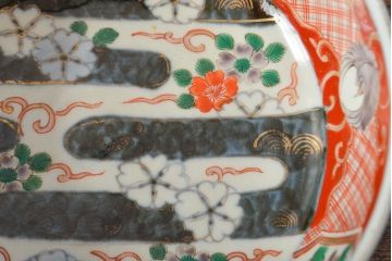 江戸期　古伊万里　色絵染付花模様　深鉢2点セット(深皿、和食器)(R-052062)